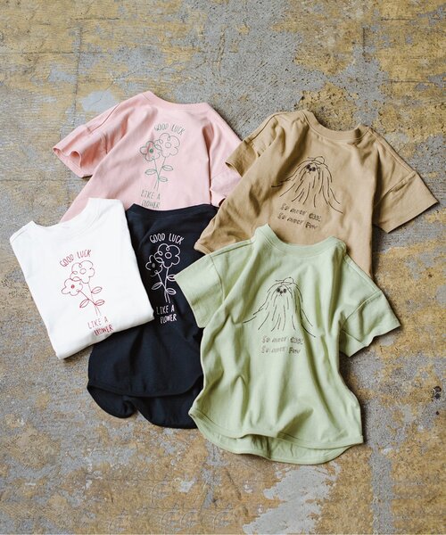 p.premier（ピードットプルミエ）の「2柄刺繍半袖Tシャツ（Tシャツ/カットソー・キッズ・オフホワイト/ブラック/ブラウン/ピンク/ミント・80/90/100/110/120/130/140）」の10枚目の写真