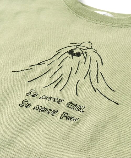 p.premier（ピードットプルミエ）の「2柄刺繍半袖Tシャツ（Tシャツ/カットソー・キッズ・オフホワイト/ブラック/ブラウン/ピンク/ミント・80/90/100/110/120/130/140）」の7枚目の写真