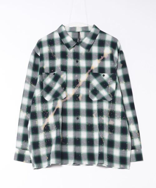 THISIS(ディスイズ)の「ビッグシルエット オンブレチェック ブリーチ加工 ワーク シャツ レディース(シャツ/ブラウス・レディース・ネイビー/グリーン/ブラック・LARGE/X-LARGE/MEDIUM)」の5枚目の写真