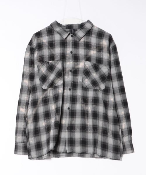 THISIS(ディスイズ)の「ビッグシルエット オンブレチェック ブリーチ加工 ワーク シャツ レディース(シャツ/ブラウス・レディース・ネイビー/グリーン/ブラック・LARGE/X-LARGE/MEDIUM)」の7枚目の写真