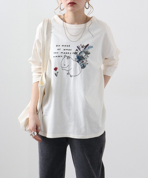 tシャツ EMAGO リス刺繍ワイドプルオーバー レディース EMAGO リス刺繍ワイドプルオーバー（Tシャツ/カットソー