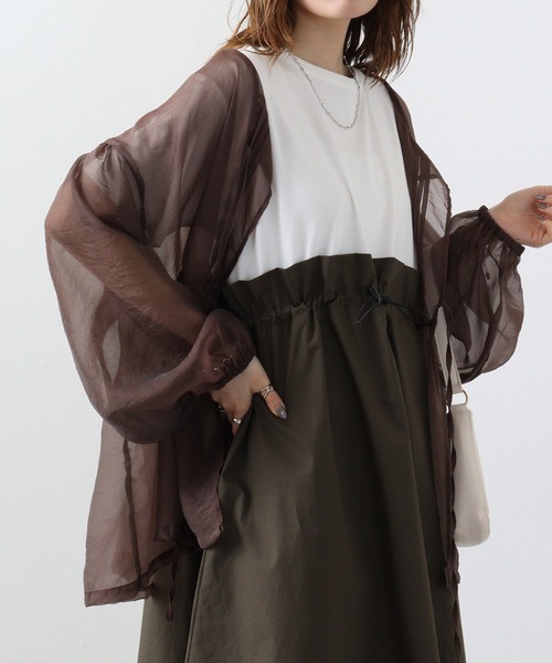 Arinomama(アリノママ)の「Arinomama 異素材ドロストドッキングワンピ(ワンピース・レディース・ダークカーキ/ホワイト/ブラック×グレー・FREE)」の3枚目の写真