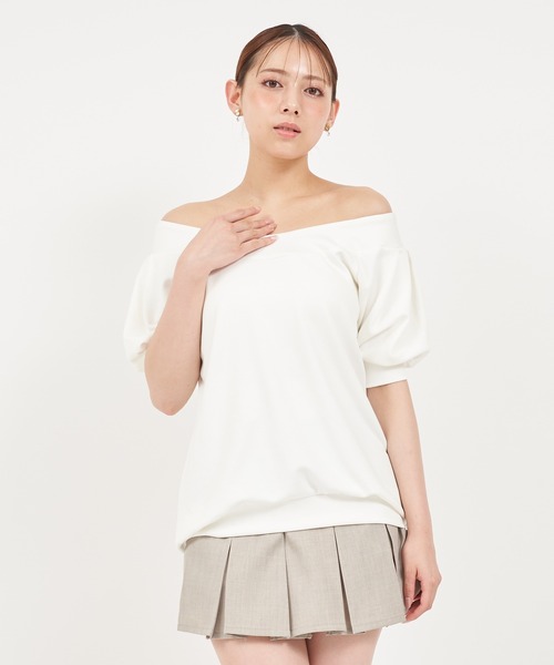 ROYAL PARTY(ロイヤルパーティー)の「ネオプレーンオフショルトップス(Tシャツ/カットソー・レディース・ブラック/オフホワイト/ブルー・FREE)」の18枚目の写真