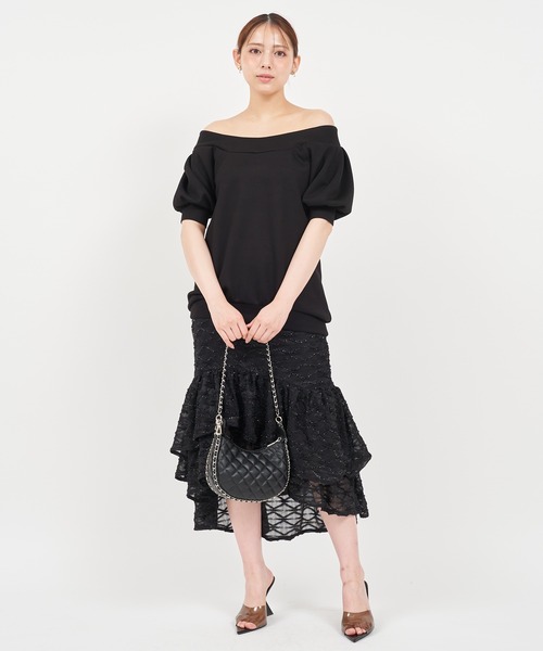 ROYAL PARTY(ロイヤルパーティー)の「ネオプレーンオフショルトップス(Tシャツ/カットソー・レディース・ブラック/オフホワイト/ブルー・FREE)」の15枚目の写真