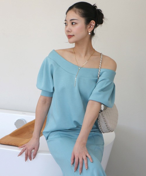 ROYAL PARTY(ロイヤルパーティー)の「ネオプレーンオフショルトップス(Tシャツ/カットソー・レディース・ブラック/オフホワイト/ブルー・FREE)」の21枚目の写真