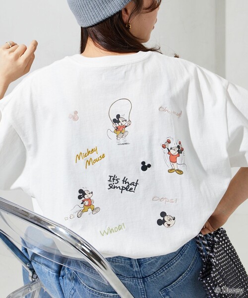 FREAK'S STORE（フリークスストア）の「限定展開　Disney/ディズニー　別注/Mickey Mouse/刺繍 プリント 半袖 Tシャツ（Tシャツ/カットソー・レディース・オフホワイト/ライトグレー/ライトグリーン/ブラウン/スミクロ・LARGE/MEDIUM）」の7枚目の写真