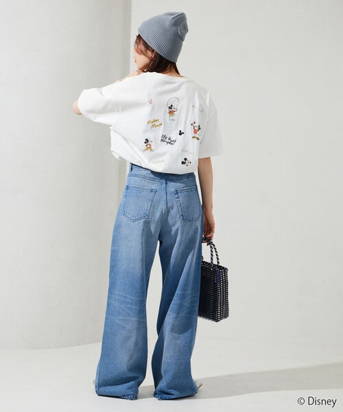FREAK'S STORE（フリークスストア）の「限定展開　Disney/ディズニー　別注/Mickey Mouse/刺繍 プリント 半袖 Tシャツ（Tシャツ/カットソー・レディース・オフホワイト/ライトグレー/ライトグリーン/ブラウン/スミクロ・LARGE/MEDIUM）」の12枚目の写真
