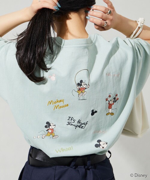 FREAK'S STORE（フリークスストア）の「限定展開　Disney/ディズニー　別注/Mickey Mouse/刺繍 プリント 半袖 Tシャツ（Tシャツ/カットソー・レディース・オフホワイト/ライトグレー/ライトグリーン/ブラウン/スミクロ・LARGE/MEDIUM）」の16枚目の写真