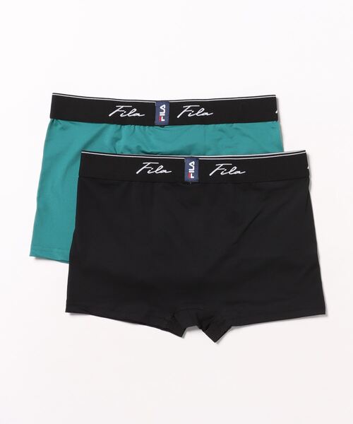 FILA（フィラ）の「FILA フィラ 筆記体 ブランド ロゴ ウエストバンド 前閉じ 立体成型 ストレッチ ボクサーパンツ トランクス 下着 2枚セット セットアイテム（ボクサーパンツ・メンズ・ブラック×グレー/ブラック×グリーン・LL/M/L）」の4枚目の写真