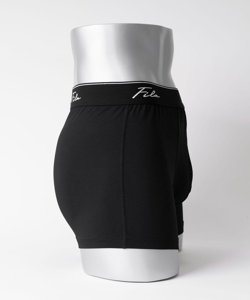 FILA（フィラ）の「FILA フィラ 筆記体 ブランド ロゴ ウエストバンド 前閉じ 立体成型 ストレッチ ボクサーパンツ トランクス 下着 2枚セット セットアイテム（ボクサーパンツ・メンズ・ブラック×グレー/ブラック×グリーン・LL/M/L）」の13枚目の写真
