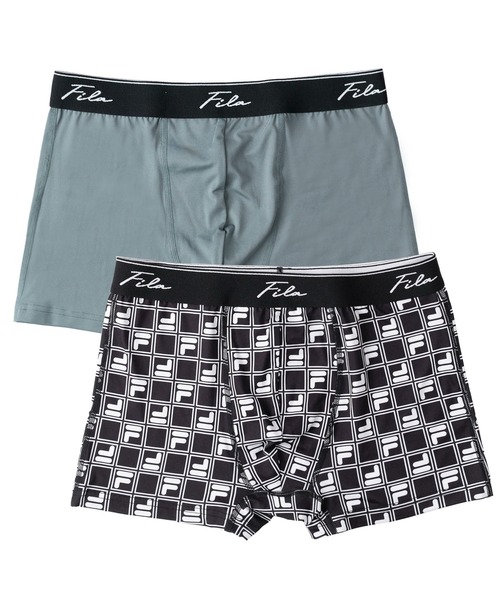 FILA（フィラ）の「FILA フィラ 筆記体 ブランド ロゴ ウエストバンド 前閉じ 立体成型 ストレッチ ボクサーパンツ トランクス 下着 2枚セット セットアイテム（ボクサーパンツ・メンズ・ブラック×グレー/ブラック×グリーン・LL/M/L）」の3枚目の写真