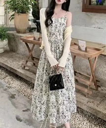 モノトーン小花キャミワンピース