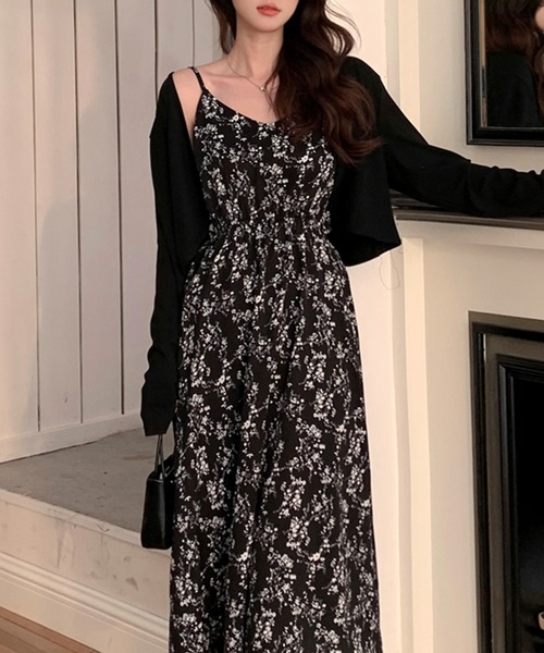 花柄　キャミワンピース　モノトーン　白黒 モノトーン花柄キャミワンピース – ByU