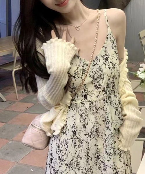 花柄　キャミワンピース　モノトーン　白黒 セール】モノトーン小花キャミワンピース（ワンピース）｜SpRay