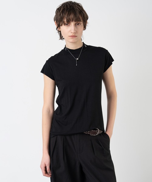 ELOOPS(イーループス)の「【ELOOPS】ドレープショートスリーブトップス(Tシャツ/カットソー・レディース・サックスブルー系/ライトイエロー/オリーブ/ブラック・S/M/L)」の2枚目の写真