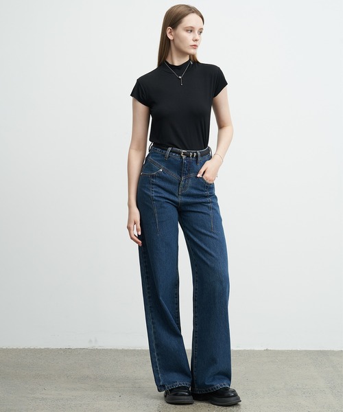 ELOOPS(イーループス)の「【ELOOPS】ドレープショートスリーブトップス(Tシャツ/カットソー・レディース・サックスブルー系/ライトイエロー/オリーブ/ブラック・S/M/L)」の5枚目の写真