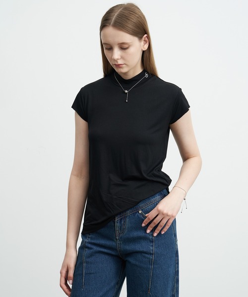 ELOOPS(イーループス)の「【ELOOPS】ドレープショートスリーブトップス(Tシャツ/カットソー・レディース・サックスブルー系/ライトイエロー/オリーブ/ブラック・S/M/L)」の6枚目の写真