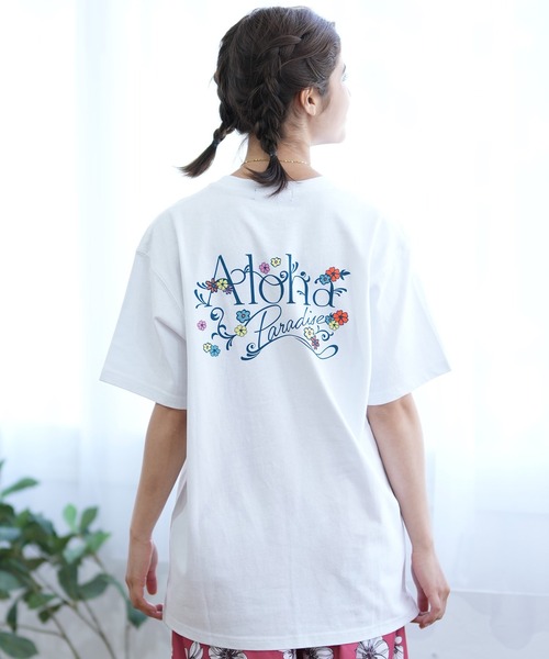 ムラサキスポーツ（ムラサキスポーツ）の「ALOHA PEOPLE/アロハピープル 半袖 Tシャツ バックプリント カーシヴ MOAP24SL003（Tシャツ/カットソー・レディース・ホワイト×グリーン/ホワイト×ブルー・L/M）」の2枚目の写真