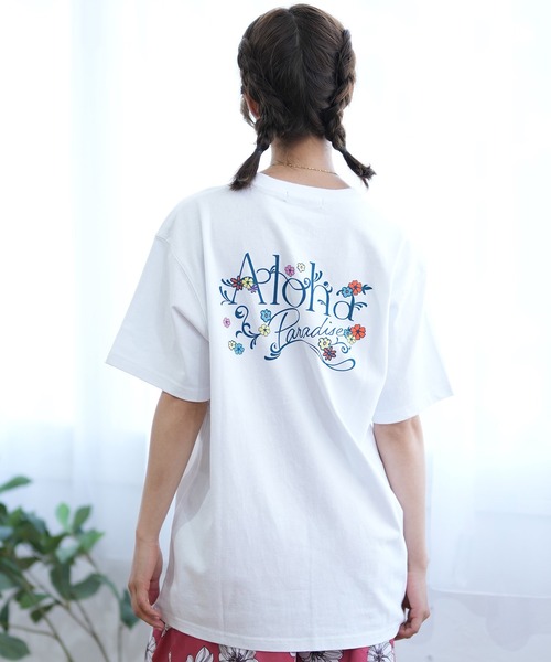 ムラサキスポーツ（ムラサキスポーツ）の「ALOHA PEOPLE/アロハピープル 半袖 Tシャツ バックプリント カーシヴ MOAP24SL003（Tシャツ/カットソー・レディース・ホワイト×グリーン/ホワイト×ブルー・L/M）」の5枚目の写真