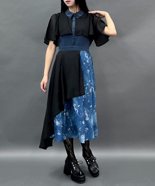 axes femme POETIQUE(アクシーズファムポエティック)の「ダークマリンバイカラーワンピース(ワンピース・レディース・ブラック/ブルーグリーン/ブルー・MEDIUM)」の13枚目の写真