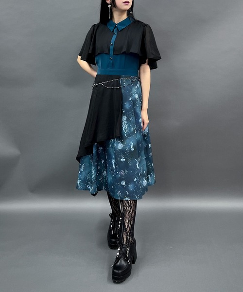 axes femme POETIQUE(アクシーズファムポエティック)の「ダークマリンバイカラーワンピース(ワンピース・レディース・ブラック/ブルーグリーン/ブルー・MEDIUM)」の10枚目の写真
