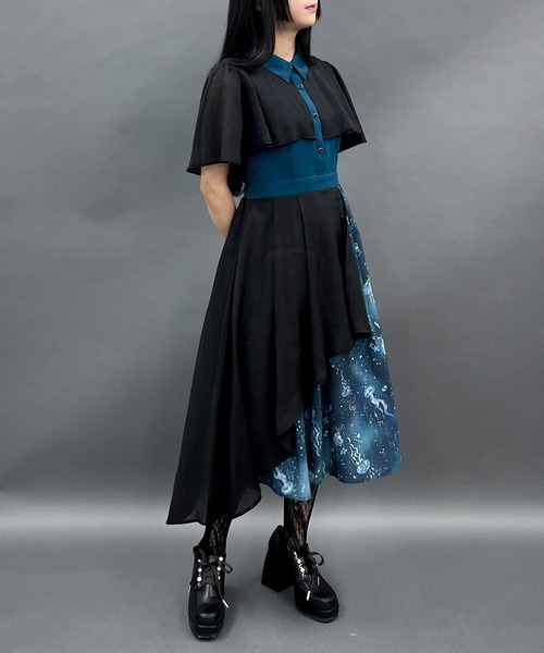 axes femme POETIQUE(アクシーズファムポエティック)の「ダークマリンバイカラーワンピース(ワンピース・レディース・ブラック/ブルーグリーン/ブルー・MEDIUM)」の4枚目の写真