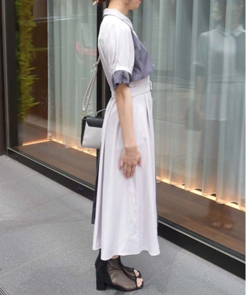 axes femme（アクシーズファム）の「プリーツバイカラーワンピース（シャツワンピース・レディース・グレー/カーキ/ネイビー・FREE）」の4枚目の写真