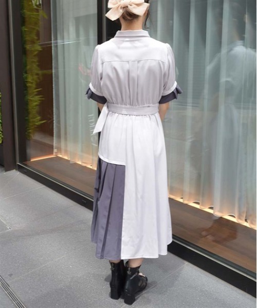 axes femme（アクシーズファム）の「プリーツバイカラーワンピース（シャツワンピース・レディース・グレー/カーキ/ネイビー・FREE）」の5枚目の写真