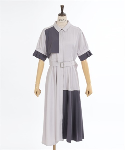 axes femme（アクシーズファム）の「プリーツバイカラーワンピース（シャツワンピース・レディース・グレー/カーキ/ネイビー・FREE）」の6枚目の写真