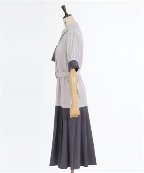 axes femme（アクシーズファム）の「プリーツバイカラーワンピース（シャツワンピース・レディース・グレー/カーキ/ネイビー・FREE）」の7枚目の写真