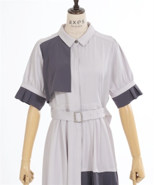 axes femme（アクシーズファム）の「プリーツバイカラーワンピース（シャツワンピース・レディース・グレー/カーキ/ネイビー・FREE）」の9枚目の写真