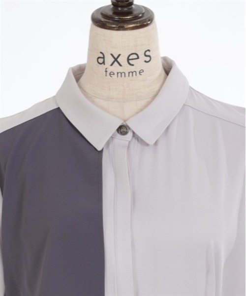 axes femme（アクシーズファム）の「プリーツバイカラーワンピース（シャツワンピース・レディース・グレー/カーキ/ネイビー・FREE）」の12枚目の写真