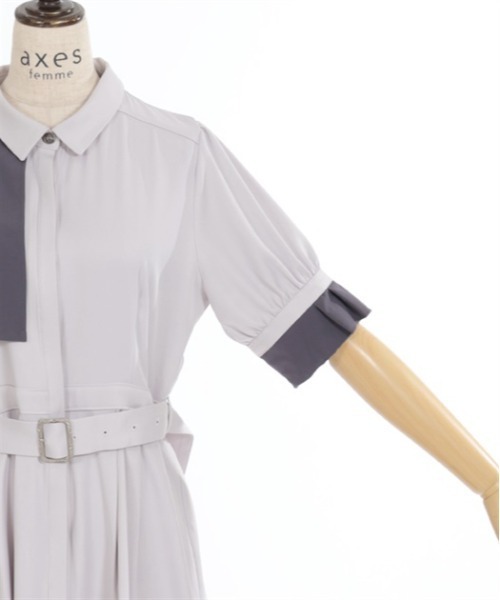 axes femme（アクシーズファム）の「プリーツバイカラーワンピース（シャツワンピース・レディース・グレー/カーキ/ネイビー・FREE）」の15枚目の写真