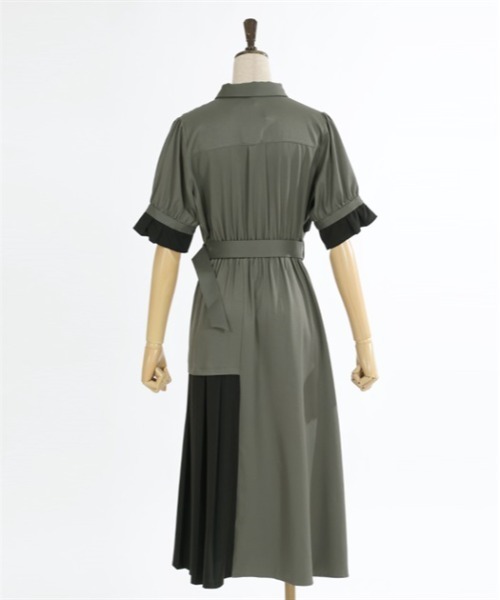 axes femme（アクシーズファム）の「プリーツバイカラーワンピース（シャツワンピース・レディース・グレー/カーキ/ネイビー・FREE）」の19枚目の写真