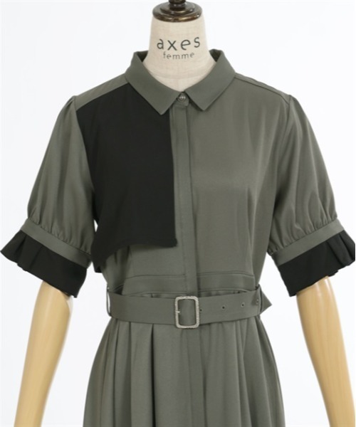 axes femme（アクシーズファム）の「プリーツバイカラーワンピース（シャツワンピース・レディース・グレー/カーキ/ネイビー・FREE）」の20枚目の写真