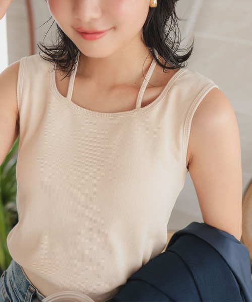 KOBE LETTUCE（コウベレタス）の「前後2wayカップ付きホルターストラップリブキャミソール（タンクトップ・レディース・オフホワイト/アイボリー系/ライトグリーン/マスタード/モカ/ブラック・L/M）」の12枚目の写真