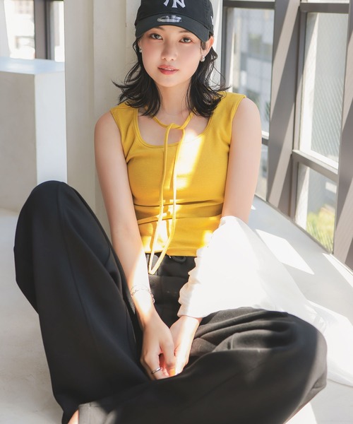 KOBE LETTUCE（コウベレタス）の「前後2wayカップ付きホルターストラップリブキャミソール（タンクトップ・レディース・オフホワイト/アイボリー系/ライトグリーン/マスタード/モカ/ブラック・L/M）」の17枚目の写真