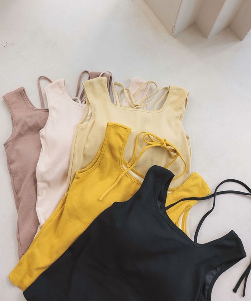 KOBE LETTUCE（コウベレタス）の「前後2wayカップ付きホルターストラップリブキャミソール（タンクトップ・レディース・オフホワイト/アイボリー系/ライトグリーン/マスタード/モカ/ブラック・L/M）」の18枚目の写真