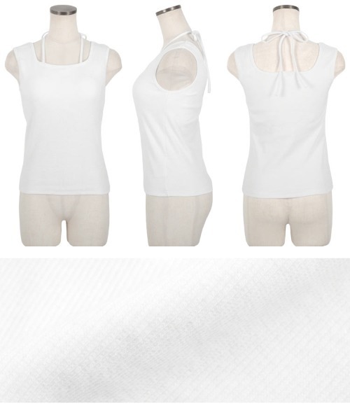 KOBE LETTUCE（コウベレタス）の「前後2wayカップ付きホルターストラップリブキャミソール（タンクトップ・レディース・オフホワイト/アイボリー系/ライトグリーン/マスタード/モカ/ブラック・L/M）」の19枚目の写真