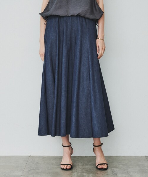 cloenc（クロエンス）の「◆コットンリネンデニムフレアスカート（デニムスカート・レディース・ネイビー/ブルー系その他・01/02/03）」の2枚目の写真