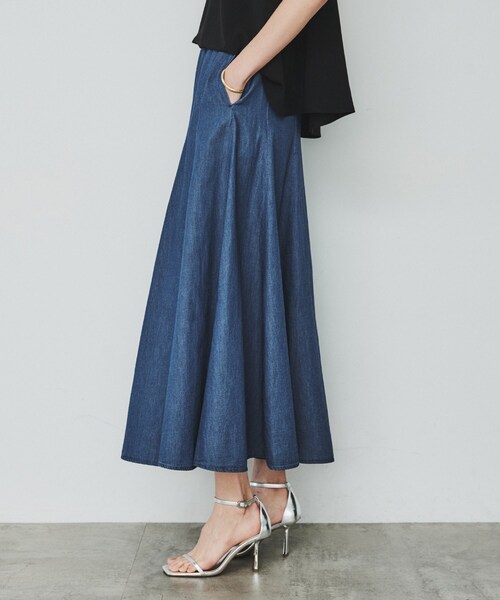 cloenc（クロエンス）の「◆コットンリネンデニムフレアスカート（デニムスカート・レディース・ネイビー/ブルー系その他・01/02/03）」の4枚目の写真