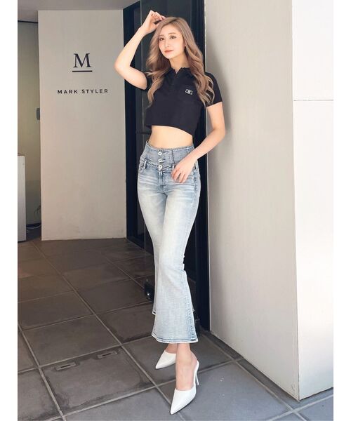 GYDA(ジェイダ)の「Symmetry GYDA ラメembroideryポロトップス(Tシャツ/カットソー・レディース・ブラック/レッド/オフホワイト・FREE)」の4枚目の写真