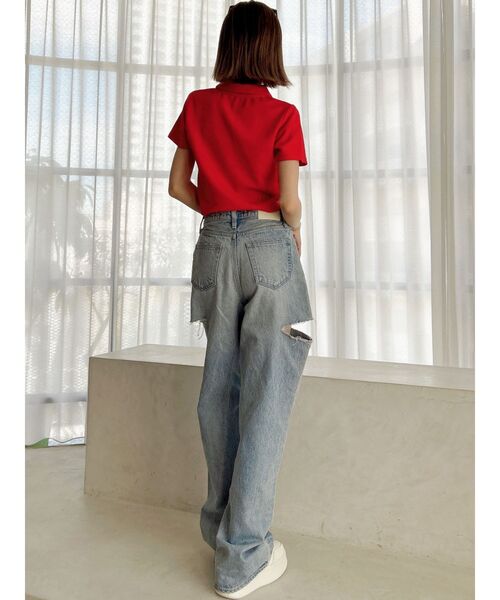 GYDA(ジェイダ)の「Symmetry GYDA ラメembroideryポロトップス(Tシャツ/カットソー・レディース・ブラック/レッド/オフホワイト・FREE)」の7枚目の写真