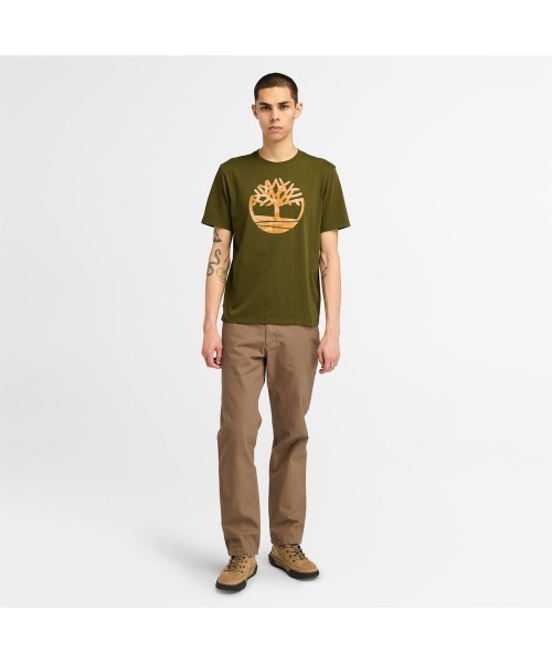 【Timberland】Tree ロゴ 半袖 Tシャツ グリーン / 送料無料 セール】メンズ 半袖 ノースウッド ツリー カモ ロゴ Tシャツ（T