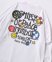 SMILEY FACE/スマイリーフェイス ワンポイント 袖ロゴ 発泡バックプリント オーバーサイズ 長袖Tシャツ レディース メンズ ロンT