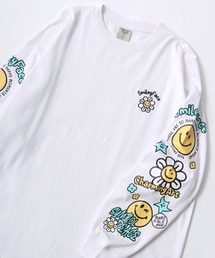 SMILEY FACE/スマイリーフェイス ワンポイント 袖ロゴ 発泡バックプリント オーバーサイズ 長袖Tシャツ レディース メンズ ロンT