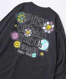 SMILEY FACE/スマイリーフェイス ワンポイント 袖ロゴ 発泡バックプリント オーバーサイズ 長袖Tシャツ レディース メンズ ロンT