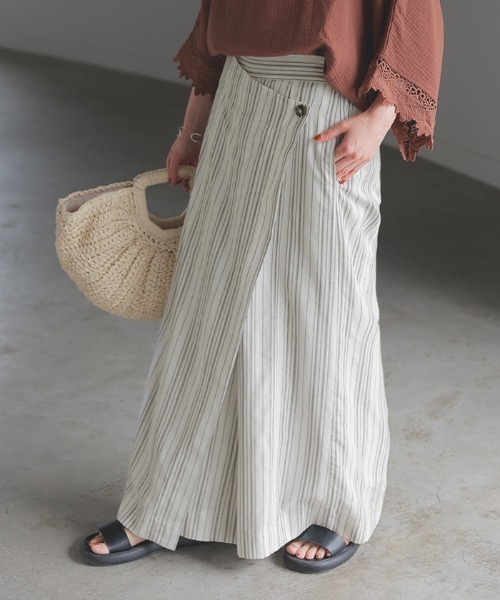 HUG.U(ハグユー)の「リネンラップパンツ(その他パンツ・レディース・モカ/オートミール/ブラック/オリーブ/ブルー/カーキ/ブラック系その他2/グレイッシュベージュ/ホワイト/ベージュ/ブラック系その他・レギュラー丈/トール丈)」の2枚目の写真