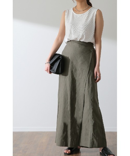 HUG.U(ハグユー)の「リネンラップパンツ(その他パンツ・レディース・モカ/オートミール/ブラック/オリーブ/ブルー/カーキ/ブラック系その他2/グレイッシュベージュ/ホワイト/ベージュ/ブラック系その他・レギュラー丈/トール丈)」の18枚目の写真