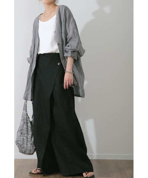 HUG.U(ハグユー)の「リネンラップパンツ(その他パンツ・レディース・モカ/オートミール/ブラック/オリーブ/ブルー/カーキ/ブラック系その他2/グレイッシュベージュ/ホワイト/ベージュ/ブラック系その他・レギュラー丈/トール丈)」の19枚目の写真